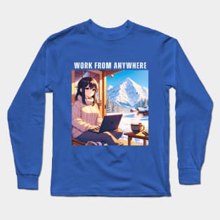 Work From Anywhere - Woman in Mountains and Snow Long Sleeve T-Shirt